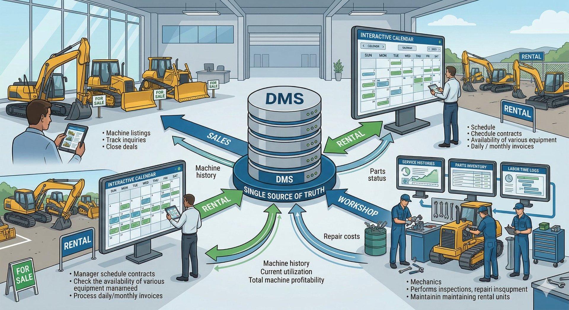 Why Heavy Equipment Dealers Need a DMS That Handles Sales, Rental, and Workshop Together